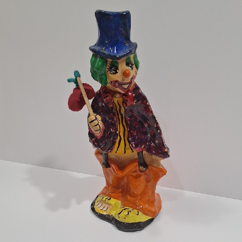 Vintage Colorful‎ Decorative 13" Tall Papermache Clown Figurine 2002 Whimsical